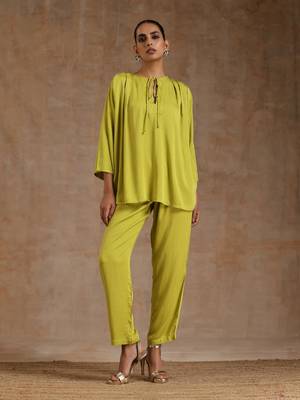 Lime Modal Shoulder Pleat Co-Ord Set 2