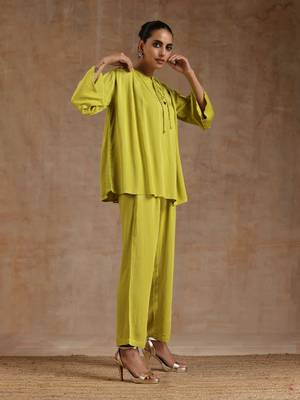 Lime Modal Shoulder Pleat Co-Ord Set 3