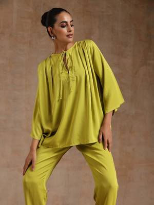 Lime Modal Shoulder Pleat Co-Ord Set 4