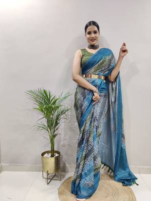 Mahendi Colour Beautiful Georgette Fabric Ready To Wear Saree WITH UN-STITCHED BLOUSE 1