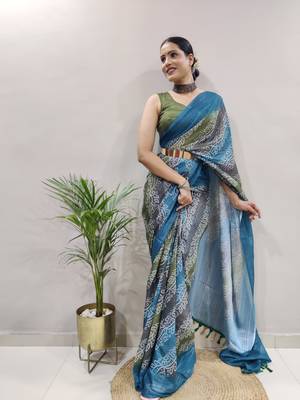 Mahendi Colour Beautiful Georgette Fabric Ready To Wear Saree WITH UN-STITCHED BLOUSE 2