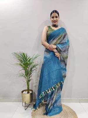 Mahendi Colour Beautiful Georgette Fabric Ready To Wear Saree WITH UN-STITCHED BLOUSE 3