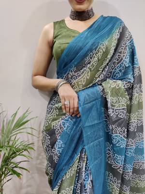 Mahendi Colour Beautiful Georgette Fabric Ready To Wear Saree WITH UN-STITCHED BLOUSE 4