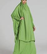 Two Piece Knee Length Jilbab Khimar Style Abaya and Skirt with Chunnat Slevees/Dolman Sleeves Parrot Green Color
