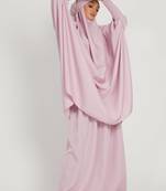 Two Piece Knee Length Jilbab Khimar Style Abaya and Skirt with Chunnat Slevees/Dolman Sleeves Light Pink Color