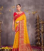 Yellow Jacquard Georgette Lehriya Pattern Party Wear Saree With Blouse