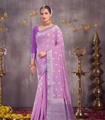 Lavender Georgette Silver Zari Party Wear Saree With Blouse