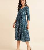 Fabclub rayon flared printed women maxi kurta dress (blue)