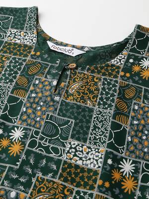 Fabclub viscose rayon printed fit and flare women dress (green) 5