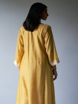 Yellow Bemberg Silk Printed Salwar Suit With Delicate Hand Embroidery on Top and Bottom 2