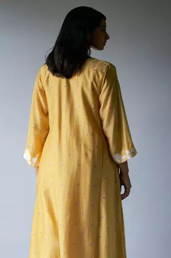 Yellow Bemberg Silk Printed Salwar Suit With Delicate Hand Embroidery on Top and Bottom