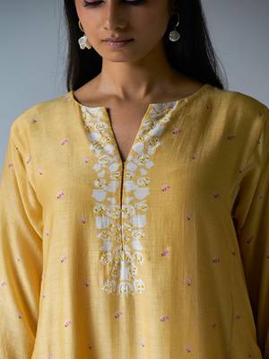 Yellow Bemberg Silk Printed Salwar Suit With Delicate Hand Embroidery on Top and Bottom 3