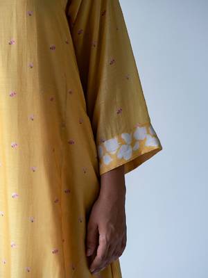 Yellow Bemberg Silk Printed Salwar Suit With Delicate Hand Embroidery on Top and Bottom 4