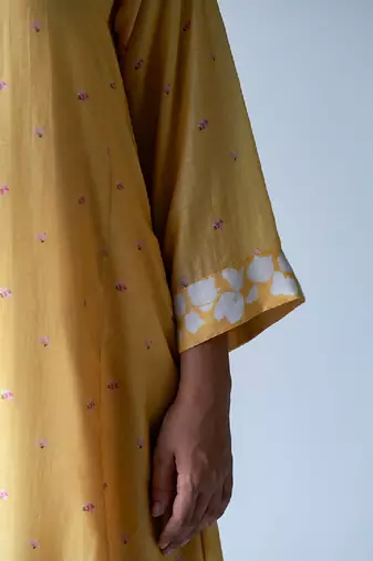 Yellow Bemberg Silk Printed Salwar Suit With Delicate Hand Embroidery on Top and Bottom