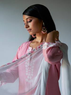 Strawberry Ice Pink and Grey Bemberg Silk Salwar Suit With Delicate Embroidery Detailing 3