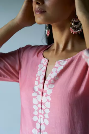 Strawberry Ice Pink and Grey Bemberg Silk Salwar Suit With Delicate Embroidery Detailing