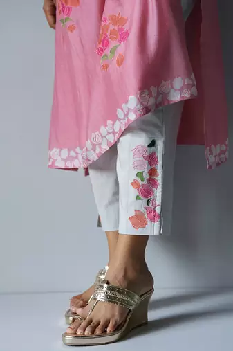 Strawberry Ice Pink and Grey Bemberg Silk Salwar Suit With Delicate Embroidery Detailing