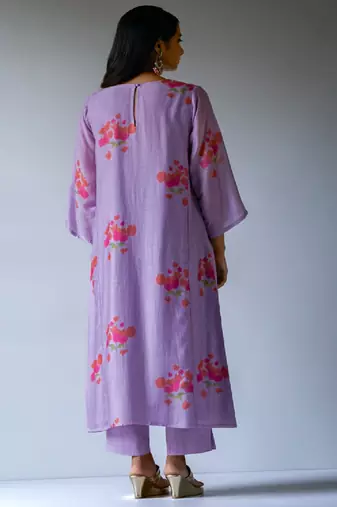 Lavender and Pink Bemberg Silk Printed Salwar Suit With Embroidery Detailing