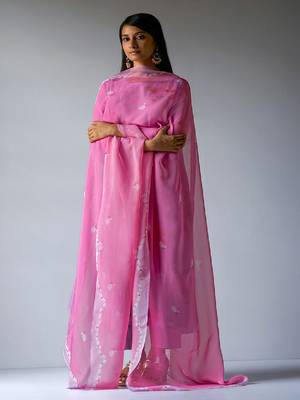Lavender and Pink Bemberg Silk Printed Salwar Suit With Embroidery Detailing 3