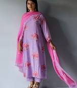 Lavender and Pink Bemberg Silk Printed Salwar Suit With Embroidery Detailing