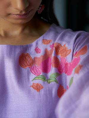 Lavender and Pink Bemberg Silk Printed Salwar Suit With Embroidery Detailing 4