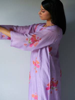Lavender and Pink Bemberg Silk Printed Salwar Suit With Embroidery Detailing 5