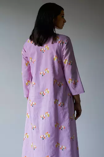 Lavender Premium Cotton Printed Salwar Suit With Delicate Bead Work Detailing