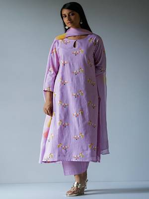 Lavender Premium Cotton Printed Salwar Suit With Delicate Bead Work Detailing 3