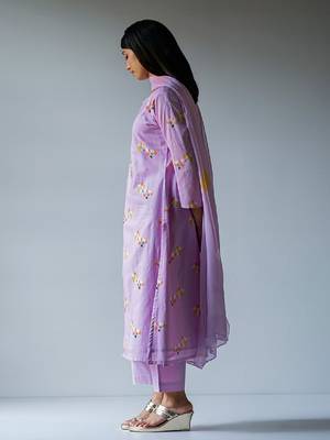 Lavender Premium Cotton Printed Salwar Suit With Delicate Bead Work Detailing 4