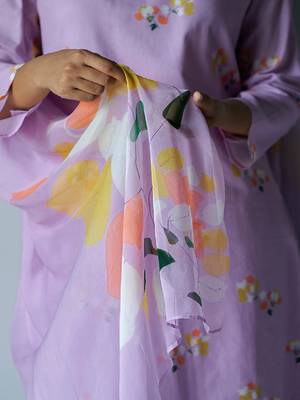 Lavender Premium Cotton Printed Salwar Suit With Delicate Bead Work Detailing 5