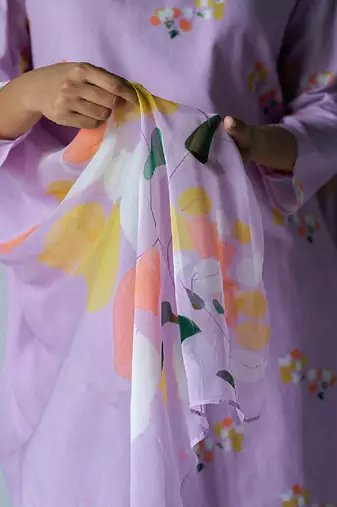 Lavender Premium Cotton Printed Salwar Suit With Delicate Bead Work Detailing