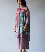 Dusty Lilac and Rose Pink Mix Colored Bemberg Silk Printed Co-ord Set