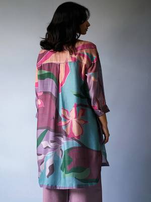 Dusty Lilac and Rose Pink Mix Colored Bemberg Silk Printed Co-ord Set 4
