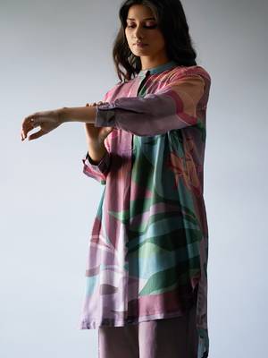 Dusty Lilac and Rose Pink Mix Colored Bemberg Silk Printed Co-ord Set 5