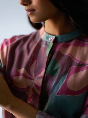 Dusty Lilac and Rose Pink Mix Colored Bemberg Silk Printed Co-ord Set 6