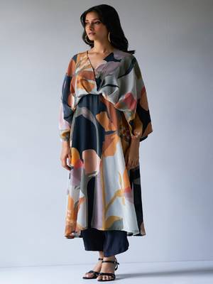 Black, Grey and Brown Mix Colour Crepe Silk Printed Co-ord Set 3