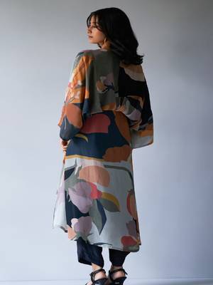 Black, Grey and Brown Mix Colour Crepe Silk Printed Co-ord Set 4