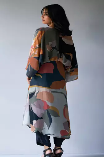 Black, Grey and Brown Mix Colour Crepe Silk Printed Co-ord Set