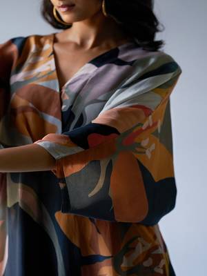 Black, Grey and Brown Mix Colour Crepe Silk Printed Co-ord Set 5