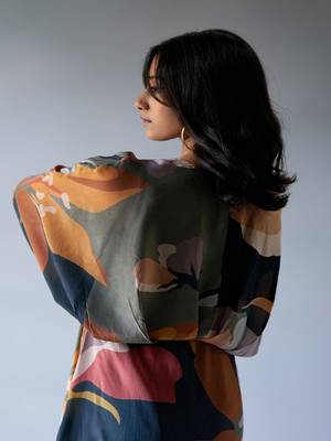 Black, Grey and Brown Mix Colour Crepe Silk Printed Co-ord Set 6
