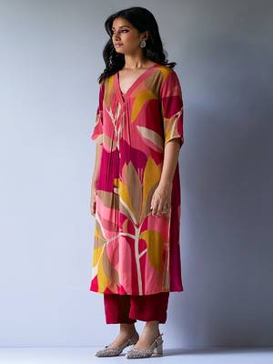 Maroon Crepe Silk Printed Co-ord Set 1