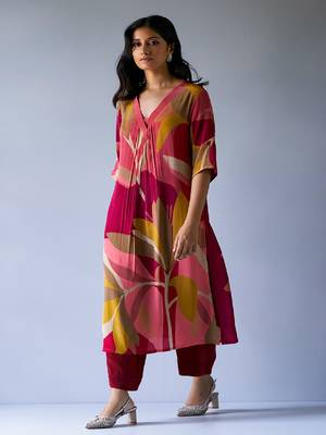Maroon Crepe Silk Printed Co-ord Set 3