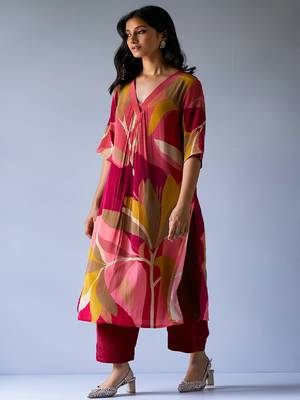 Maroon Crepe Silk Printed Co-ord Set 4