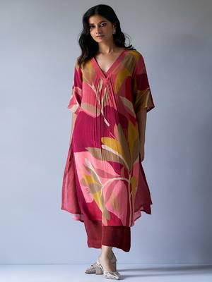 Maroon Crepe Silk Printed Co-ord Set 5