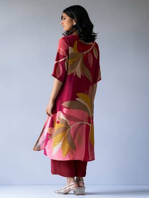Maroon Crepe Silk Printed Co-ord Set 6