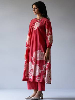 Cranberry Red Bemberg Silk Printed Co-ord Set 1