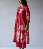 Cranberry Red Bemberg Silk Printed Co-ord Set