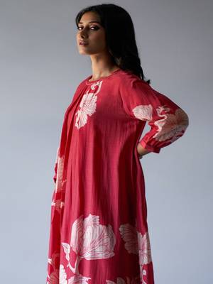 Cranberry Red Bemberg Silk Printed Co-ord Set 2