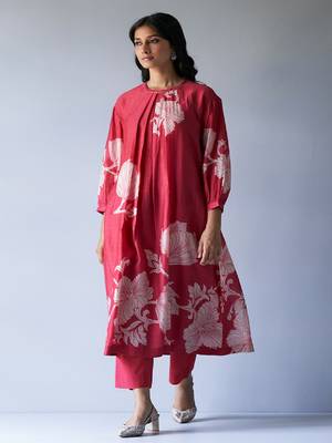 Cranberry Red Bemberg Silk Printed Co-ord Set 3