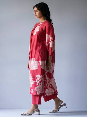 Cranberry Red Bemberg Silk Printed Co-ord Set 4